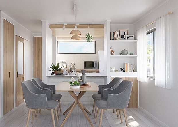 LDK(イメージ画像)オープンキッチンで食事の配膳もしやすくなり、作業中も会話ができ小さなお子様にも目が届き安心です。※イメージの為実際と異なる場合があります。