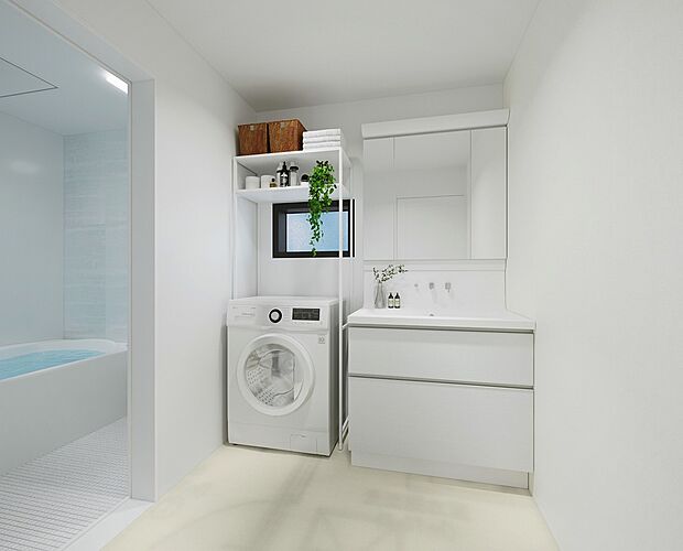 【洗面化粧台（イメージ画像）】表面がガラス質のホーローならカビが生えにくく、汚れも水拭きだけでキレイに取れます。※イメージの為実際と異なる場合があります。