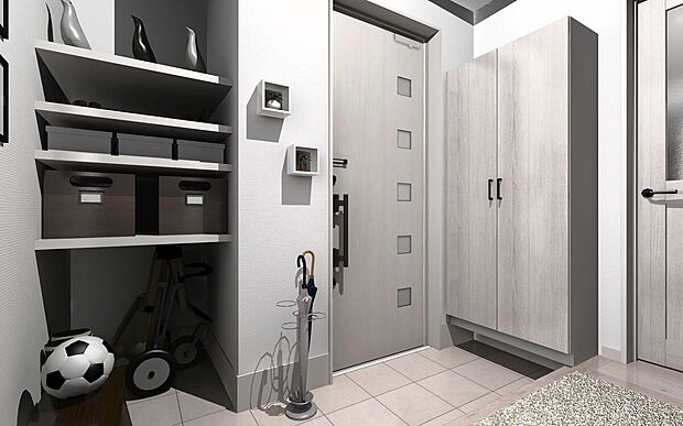 【玄関（イメージ画像）】煩雑になりがちな玄関周りも土間収納もありたっぷり収納できます。※イメージのため実際と異なる場合があります。号棟により異なります。