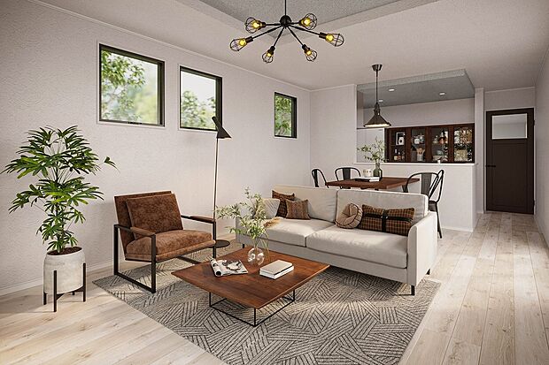 【LDK(イメージ画像)】キッチンからリビング全体を見渡せる作りで小さなお子様がいる家庭でも安心♪※イメージの為実際と異なる場合があります。