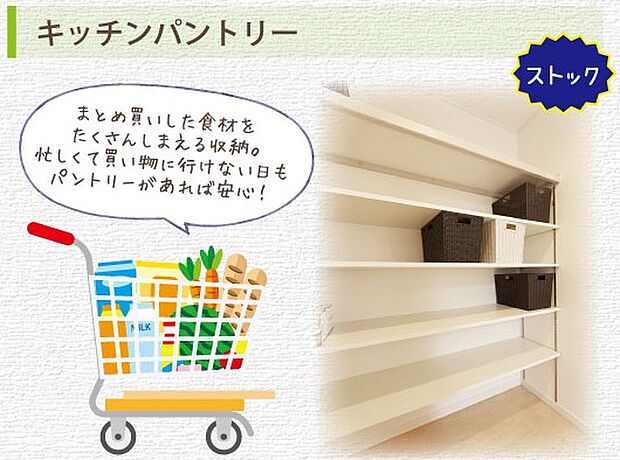 【パントリー(イメージ画像)】キッチン横にパントリーを設け買い置き品の収納に便利です♪※イメージの為実際と異なる場合があります。