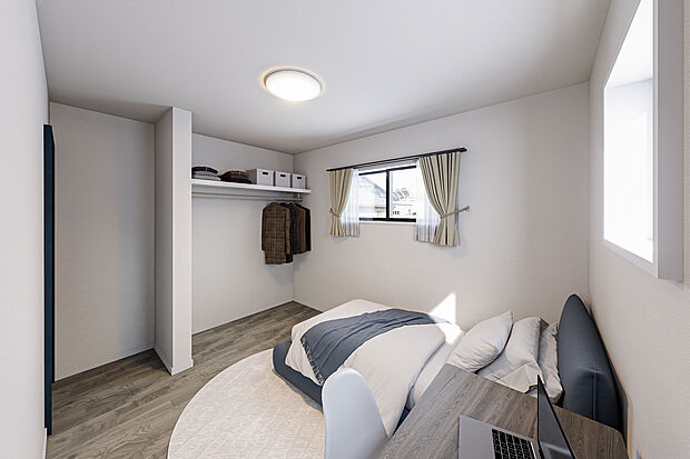 【【イメージパース】】洋服やアクセサリーを美しくディスプレイすることで、お部屋の雰囲気を引き立てることができるオープンクローゼットを採用。(イメージパース)