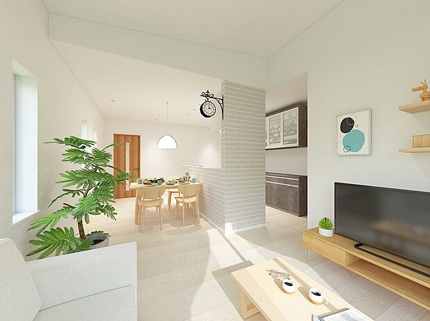 【【イメージパース】】広すぎず、狭くないちょうどよい広さの16帖のLDK。家族が自然と集まり、心地よい距離感でくつろげる空間です。