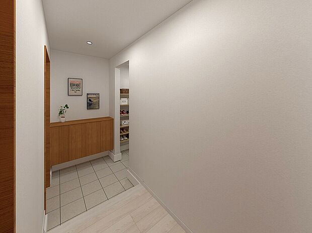 【【イメージパース】】玄関を開けても室内があまり見えないので、急な来訪時も安心です。