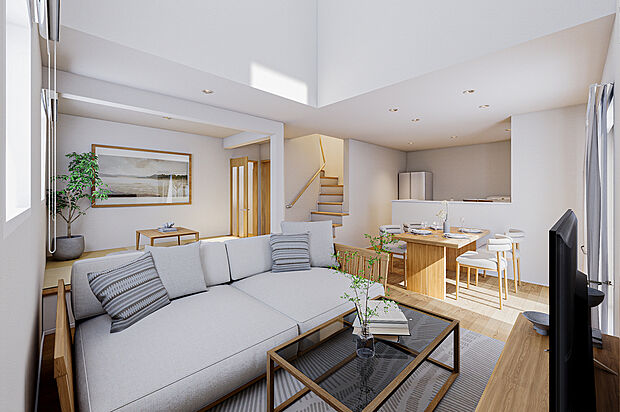 【【イメージパース】】リビング上部は吹抜けになっており開放感たっぷりです！沢山の陽光を取り込んで明るい印象です