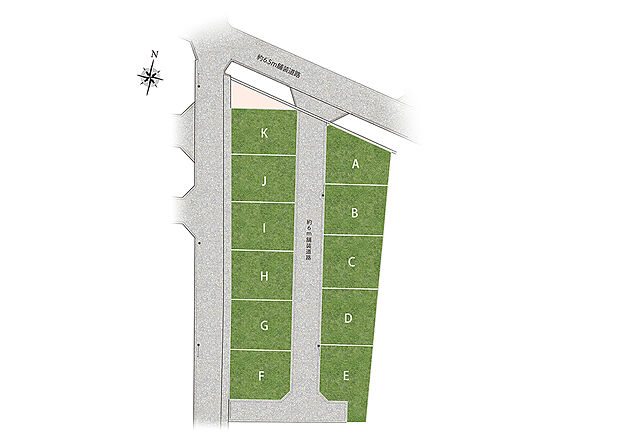 【区画図】南北に伸びる約6m道路沿いに広がる総11区画。マックスバリュ青山店まで徒歩4分~5分で買い物がしやすく、2号線沿線の商業施設も生活圏内。「姫路市自然観察の森」など自然豊かなスポットも身近に。
