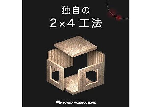【独自のツーバイフォー工法】強度が高く、耐震性・耐風性・気密性に優れた2×4工法。これらの効果を最大限に引き出すには、組み立ての際に高度な精密さが求められます。独自のパネル工法を開発することで、常に高品位な施工を実現しています。