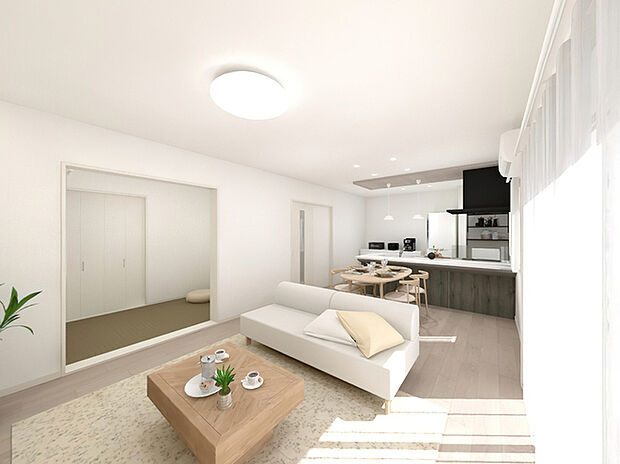 【No.13 LDK(完成イメージ）】LDKとマルチルームを合わせると20.5帖の広々空間。リビングとダイニングをしっかり分けて使えるゆとりのレイアウト。