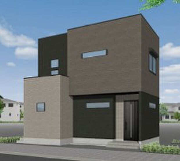 【2号地完成予想図】
柔らかな色味のグレーを配色したあたたかみのある外観です。書斎やワークスペースとしてご活用いただけるカウンターやうれしいランドリールームを完備！こだわりのプラン設計です。