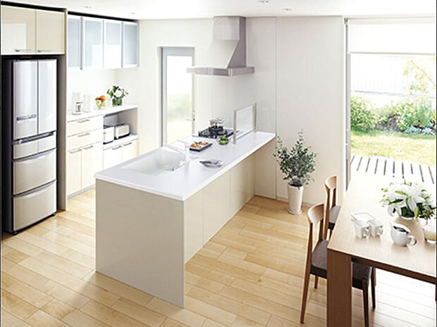 【ペニンシュラキッチン】開放的なペニンシュラキッチンを採用!広いワークトップは傷もつきにくくお手入れが簡単です。カウンターで朝食や軽食も楽しめます。 (画像はイメージです)