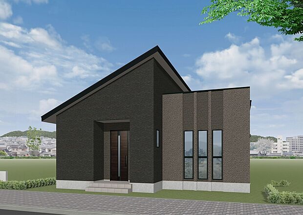 【タマタウン熊野III２号地】【2号地】
落ち着いたブラックとダークブラウンのデザイン。片流れ屋根がスタイリッシュで都会的な印象の外観です。植栽がよく映えるカラーなので、お庭で四季折々の植物を育てたりとガーデニングも楽しめます。