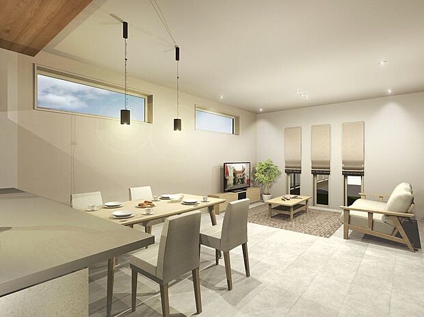 【リビング】リビングにはL字ソファもおけるスペースがあり、家族みんながゆったり寛げる広さです。優しい日差しがそそぐ空間の中、家族の時間を心地よくお過ごしいただけます。(画像はイメージです。)