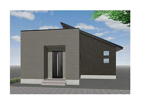 【3号地外観】【3号地】
ブラックとグレーのツートーンカラーが、モダンで都会的。LDKは20.7帖の開放的な広さ！敷地面積が70坪以上の広さだかな叶う、平屋に住む“贅沢さ”を、ご体感いただけます。