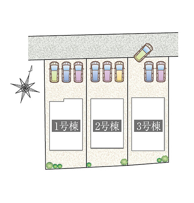 【タマホームの新仕様×新デザインの分譲住宅】全棟、並列3台駐車可能なカースペースがございます（車種によります）。セカンドカー、自転車、物置、お子様の遊ぶスペースとして、ゆとりある敷地だからこそ可能な多用途にご利用いただけるスペースです。