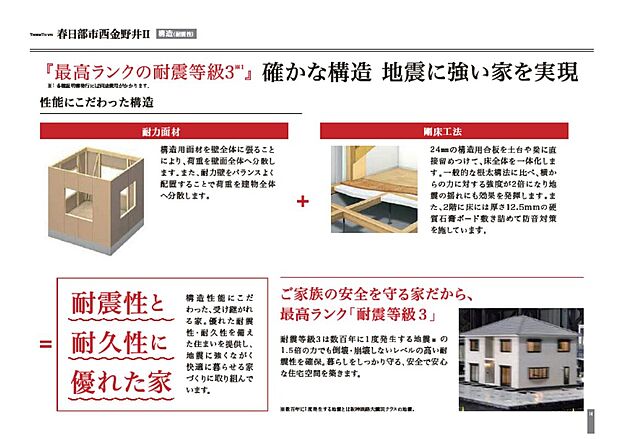 【耐震等級3取得】木造最高耐震等級3取得しております。万が一の地震への備え、地震保険料も割引となります
