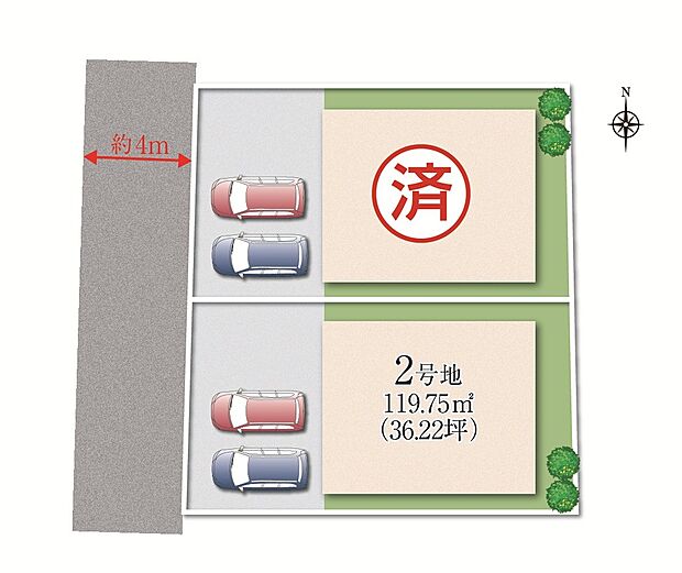 敷地面積はそれぞれ約36坪とゆとりがあり、カースペースやお庭など、多様なプランに対応できます。