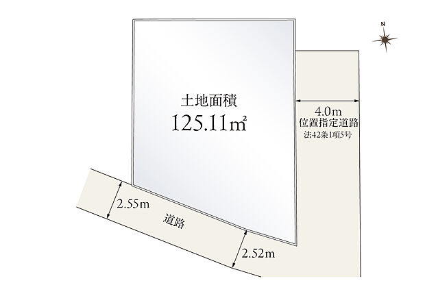 【【区画図】】陽当たり良好で開放的な東南角地です。小学校まで徒歩2分、24時間営業のスーパーまで徒歩6分など、日々のお買物や通学に便利な立地です。
