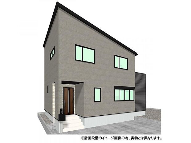 【外観イメージパース】南西道路に面し陽当り良好！敷地広々58坪超、並列2台駐車可能！全居室6帖以上4LDK庭付き！