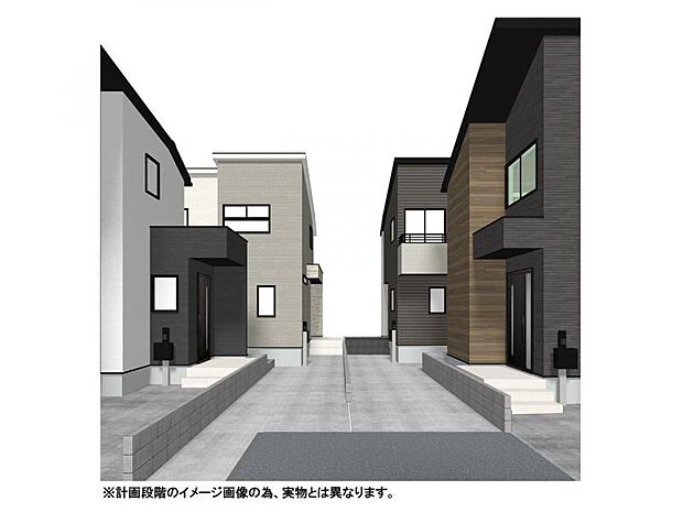 【外観イメージパース/左奥から2・3号棟】JR武蔵野線「東浦和」駅徒歩圏。小学校徒歩10分の安心立地。スーパー・コンビニ・ドラッグストアが近く、日常の買い物もスムーズな住環境です。