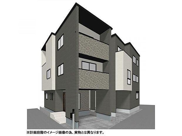 【外観イメージパース/左から1・2号棟】都会的でスタイリッシュな外観デザイン。宮原駅徒歩圏×生活利便施設充実の好環境に、新築全3邸が登場。全棟LDK18帖超の開放感と洗練の意匠が上質な日常を叶えます。