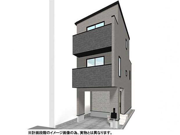 【外観イメージパース】家族が集う15帖超のLDKはリビング階段で繋がる開放的な空間。2階と3階にバルコニーを設け、全室に収納をしっかり確保した、暮らしやすさにこだわった間取りです。