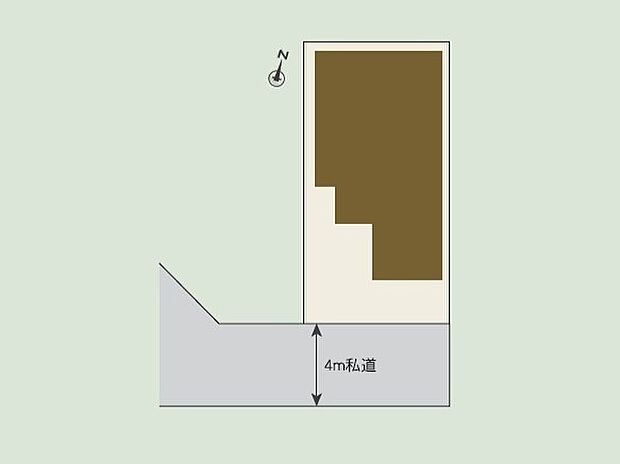 【区画図】南西側の私道に面した整形地!車通りが少なくプライバシーを守れる安心のロケーション。普通車と軽自動車が停められるカースペース2台分も完備しています。