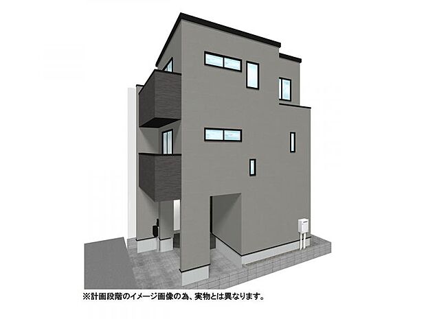 【外観イメージパース】軽自動車1台が駐められるビルトイン車庫付き！プライバシーを守りやすい2階リビングを備えた、快適でコンパクトな2LDK。
