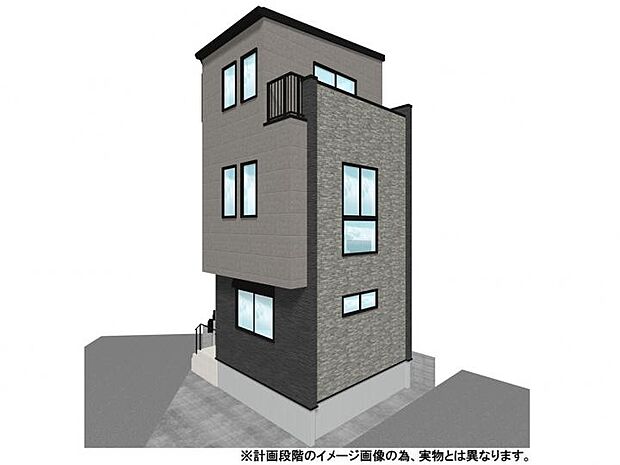 【【外観イメージパース】】多面採光の明るいリビングと、家族の動線が交わるリビングイン階段を採用。3階の10.3帖洋室は将来間仕切り可能で、3LDKとしても使える自由度の高さが魅力。