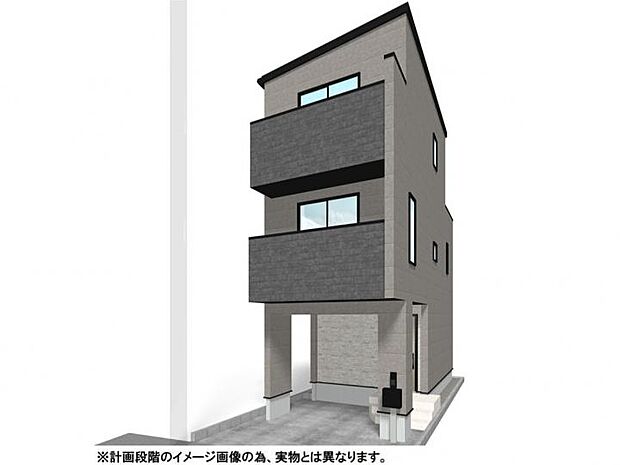 【【外観イメージパース】】家族が集う15帖超のLDKはリビング階段で繋がる開放的な空間。2階と3階にバルコニーを設け、全室に収納をしっかり確保した、暮らしやすさにこだわった間取りです。