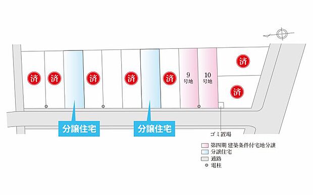 【区画図】全12区画の建築条件付きの分譲地でございます。全区画30坪以上のゆとりある暮らしを実現して頂けます。