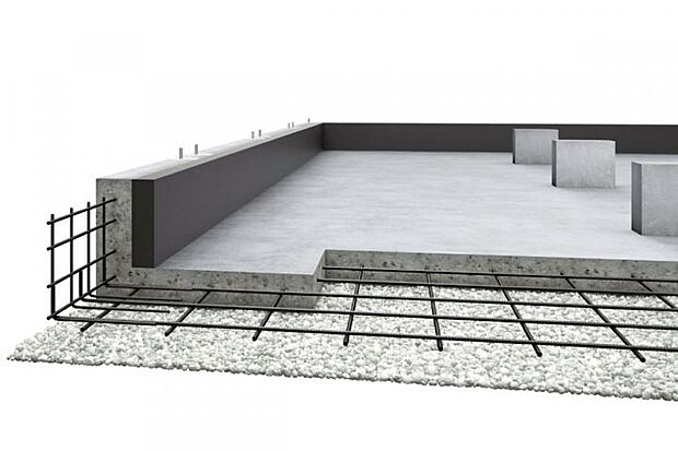 【【ベタ基礎】】液状化に強い、建物を面で支えるベタ基礎。