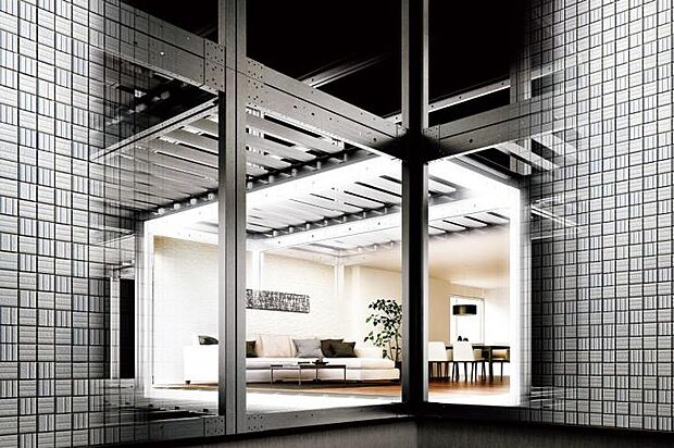 【【ボックスラーメン構造】】高層ビルの多くに採用される「ラーメン構造」を戸建住宅に応用、柱と梁を溶接で一体化した鉄骨シェルターのようなユニット構造体。その圧倒的な強さは、工場の先進技術によって支えられています。