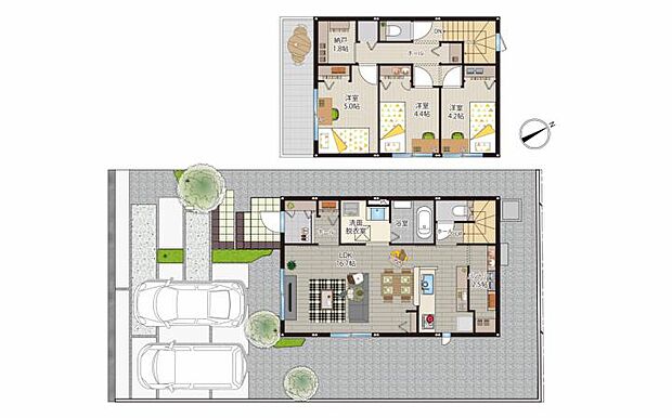【3LDK】【1-9号地　間取り】収納充実＆使いやすい家事動線！3LDK+納戸×2の快適プランです。