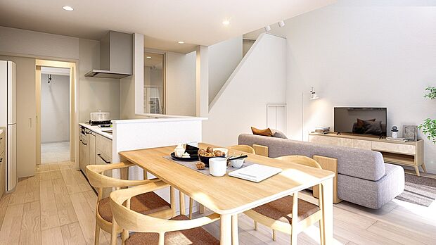 【陽だまりの中で囲む食卓。家族の笑顔が集う、心地よいダイニング】【6号棟】やわらかな陽ざしがたっぷりと差し込む、心地よいダイニングスペース。家族みんなが自然と集まり、会話がはずむ、あたたかなひとときを育む空間です。