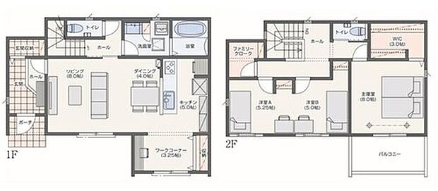 【3LDK】・将来的に2つに分けられる洋室のある間取り
・ファミリークロークあり
・LDKに隣接したワークコーナーあり