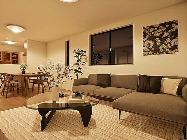 【完成予想図】(2号棟)図面を基に描き起こしたもので、形状・色等は実際と異なる場合がございます。家具・調度品はレイアウトをイメージしたもので、搬入や設置等を保証するものではございません。