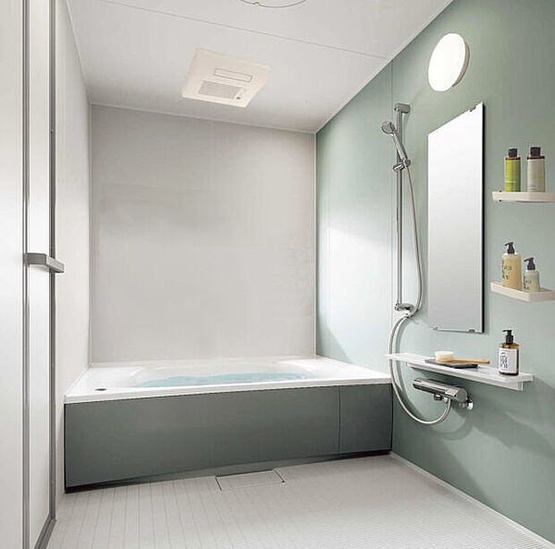 【洗面化粧台「シーライン」】水栓を引き出して使える、お掃除に便利な洗面化粧台。洗面台下には収納を備えています。