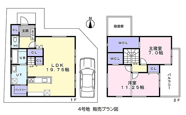 【4号地　参考プラン図】■土地面積／95.35m2　■参考プラン図延床面積／98.12m2　■参考プラン図建物価格／2,388万円（税込）