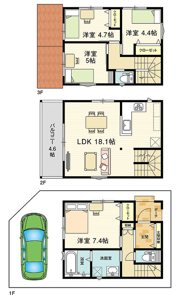 参考プラン図
延べ床面積:100.05m2
参考建物価格:2338.7万円
