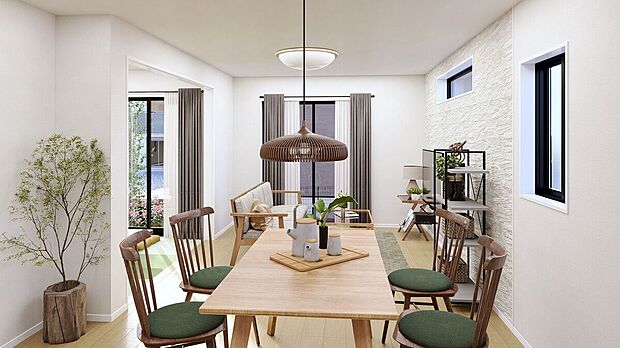 ●４号棟、リビングに接した和室
●テレビや家具が配置しやすいように窓を計画してます