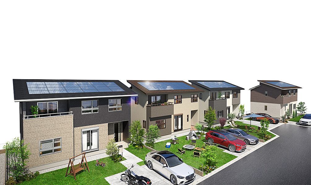 5kW以上の太陽光発電システムを搭載した「ZEH」住宅。省エネと創エネで未来を先取りする住まい（街並み完成予想図）