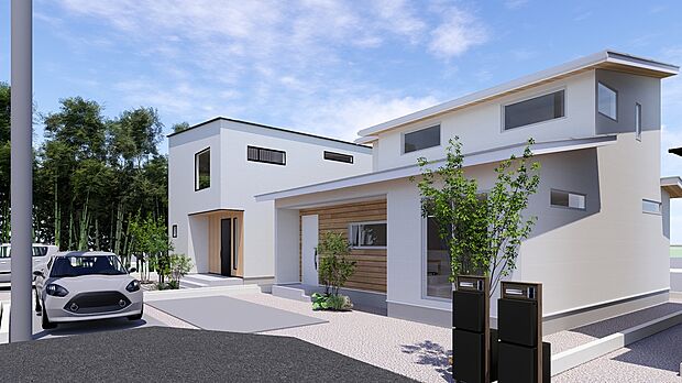 街並完成予想図
分譲地後方の竹林を生かした、自然と繋がる心地よい分譲地。