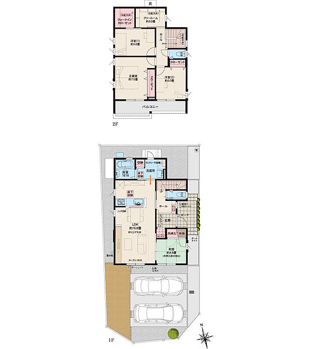 【4LDK】●掲載の間取り図は計画段階の図面を基に描き起こしたもので実際とは多少異なります。
●施工等の関係で変更になる場合があります。詳しくは施工図等でご確認ください。
●外構の石やタイルなどは、おおよその施工範囲を示したものです。
