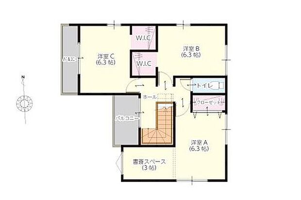 【3LDK】【全室6.3帖以上と3帖の書斎】 ゆとりの全居室6.3帖以上。豊富な収納ですっきり暮らせます。さらに3帖の書斎スペースを完備。リモートワークや趣味に没頭できる「隠れ家」は、パパにも嬉しいポイント。