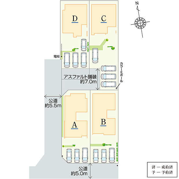 【全体区画図】
周囲は落ち着いた住宅街。県道151号線に近く、飲食店や買い物施設へ気軽にアクセスできます。ファミリーにもオススメの住環境です。