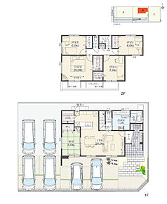 5LDK+Wウォークインクローゼット+玄関収納+パントリー+ランドリースペース
駐車6台可
※有効敷地面積/234.01m2 (70.78坪)

パントリーや玄関収納など、収納豊富でスッキリと片付く住まい。洗面室には、毎日の洗濯が楽になる便利なカウンター付きランドリースペースを設けています。 