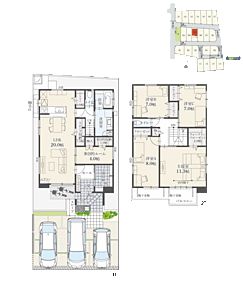 4LDK+多目的ルーム+多目的収納+ウォークインクローゼット+玄関収納+リビング収納+パントリー
駐車3台可

LDKに多目的ルームが隣接し、ライフスタイルに合わせて多彩に活用できます。 