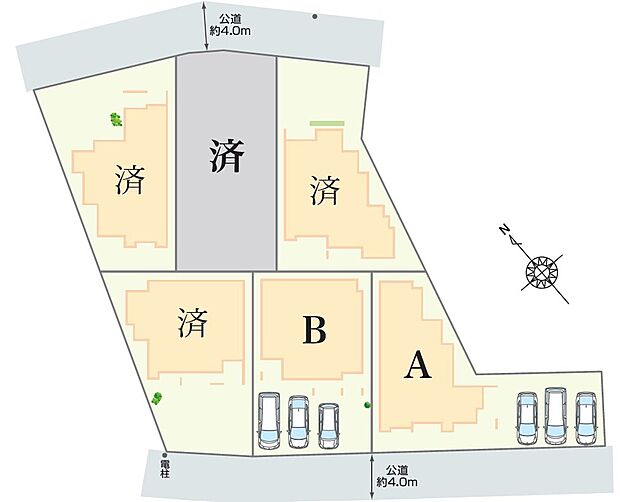 【全体区画図】
5LDK×たっぷり収納×全棟駐車3台可能!ゆとりある暮らしが叶います。詳細は是非お気軽にお問合せください!