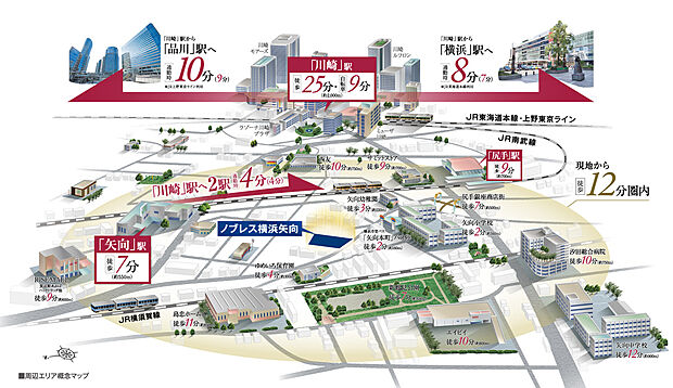 JR南武線「矢向」駅徒歩7分、「尻手」駅徒歩9分、「川崎」駅へアクセスもスムーズで都内・横浜へ軽快アクセス。
