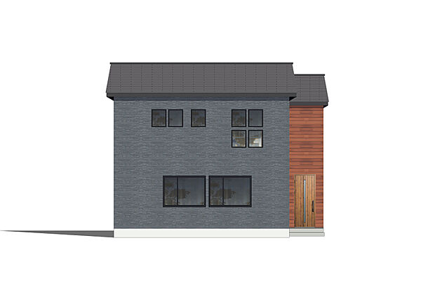 優しいヌックがリビングを囲う21帖超えのLDK。リビングにヌックがあることで床を近く感じられ、リラックスできる空間に。/庭付き/13号地外観完成予想パース